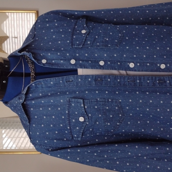 NWOT TRIPLE FIVE SOUL Star🌟 Print DENIM BUTTON DOWN SHIRT!! - Picture 7 of 7